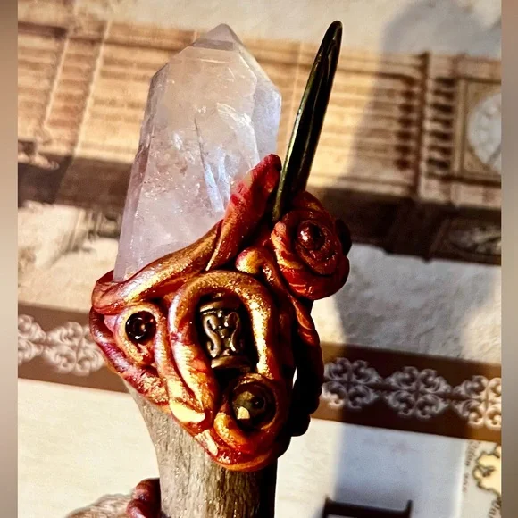 Handcrafted Wooden Wand with Crystal and copper/ gold Accents - Picture 9 of 11